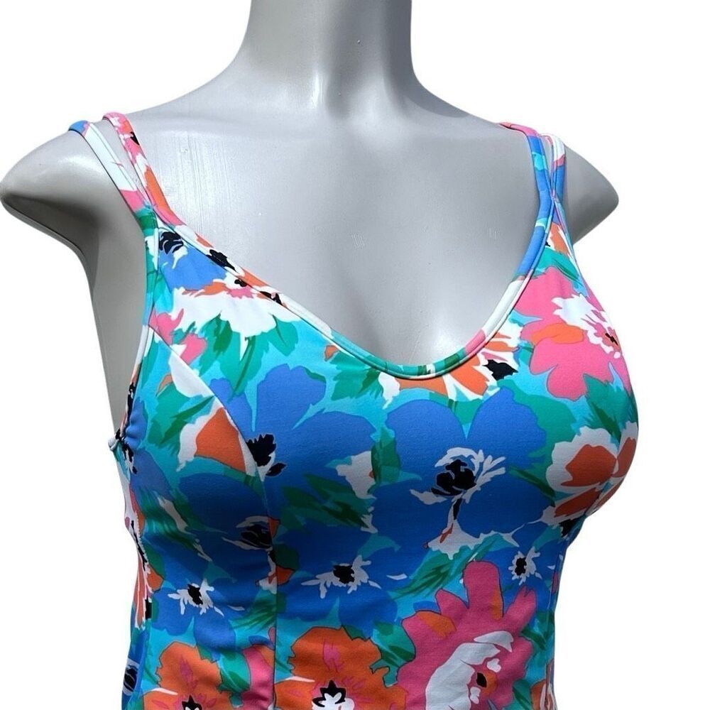 Vtg Miraclesuit Swim Tankini Top Size 8 Multicolor Pastel Floral Double Strap - Picture 12 of 15